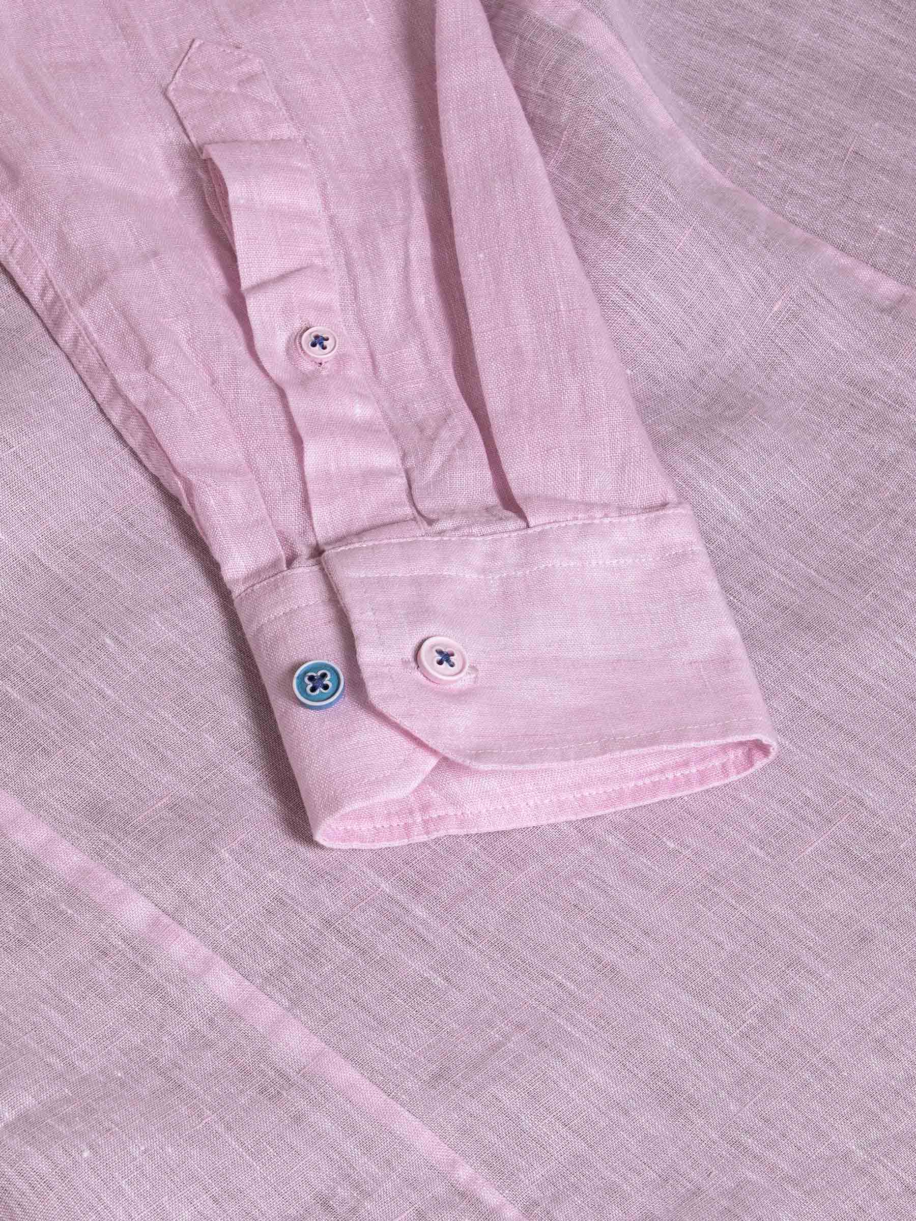 Redention Linen Pink Overhemd Lange Mouw