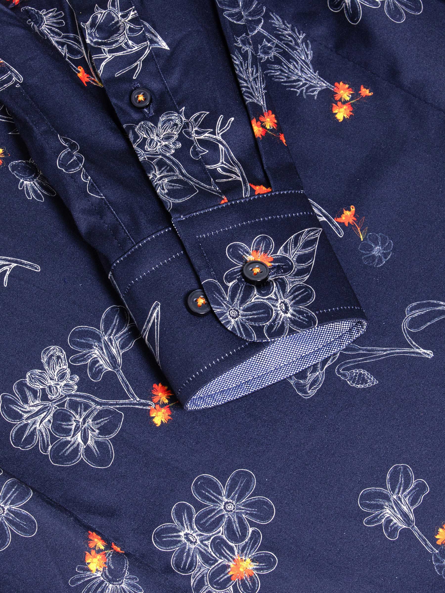 Baga Navy  Floral Print Overhemd Longe Mouw 