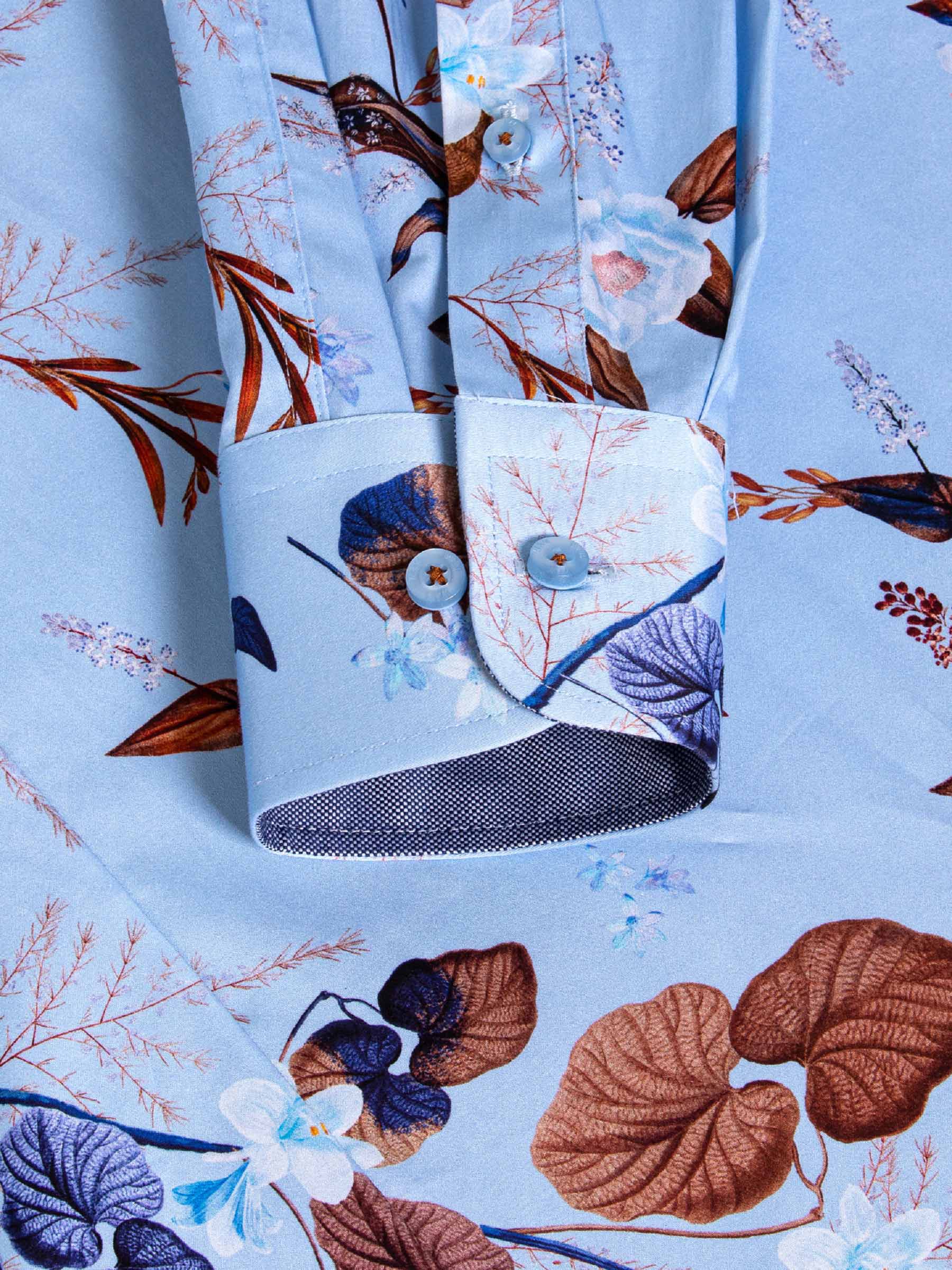 Burano Blue Floral Print Overhemd Lange Mouw
