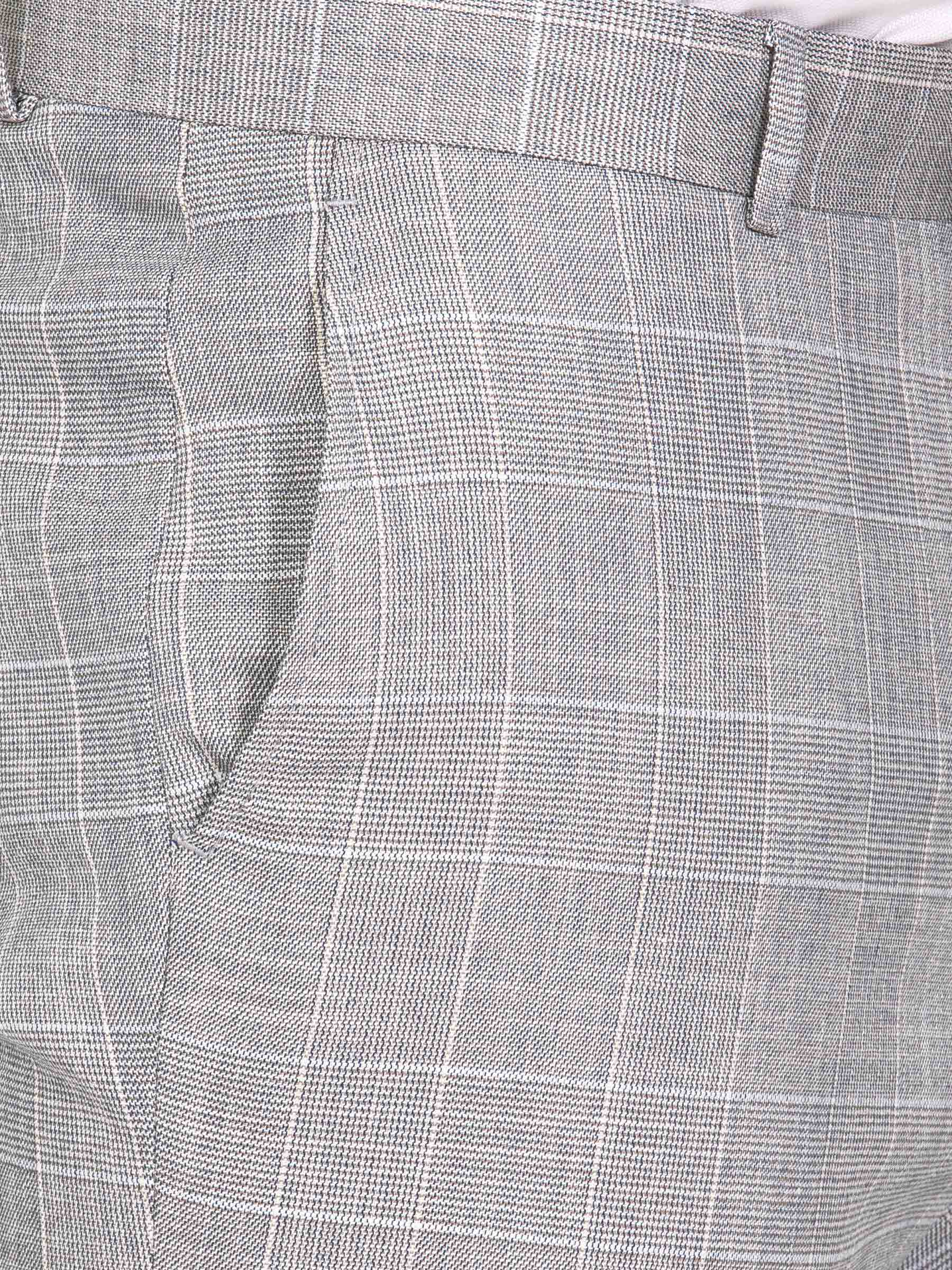 Ground Checkered Slim Fit Grey Pantalon