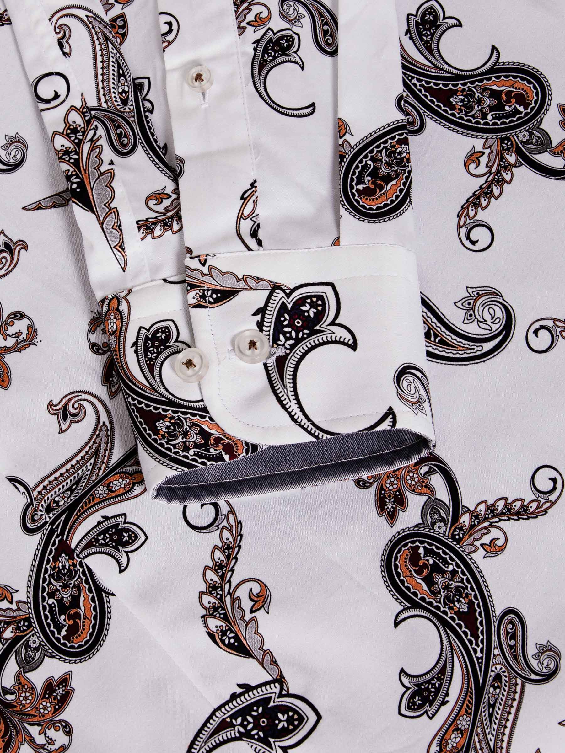Paisley White Floral Print Overhemd Lange Mouw