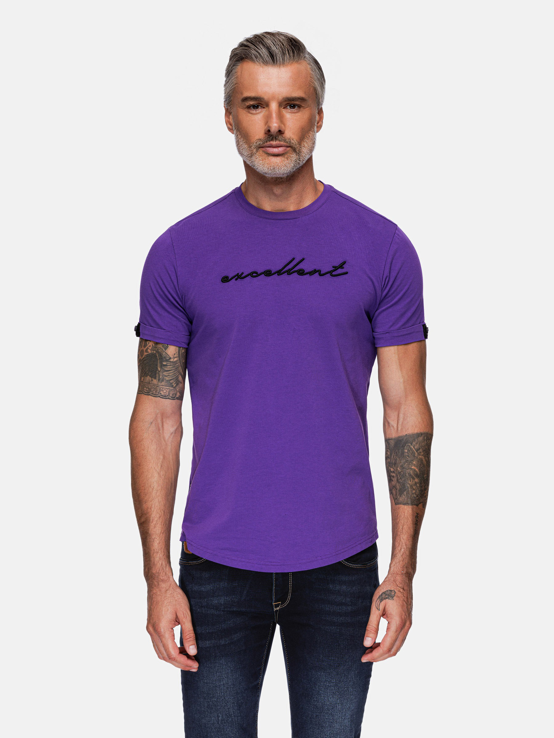 WAM Denim Carlson Crew Neck Slogan Purple T-Shirt -
