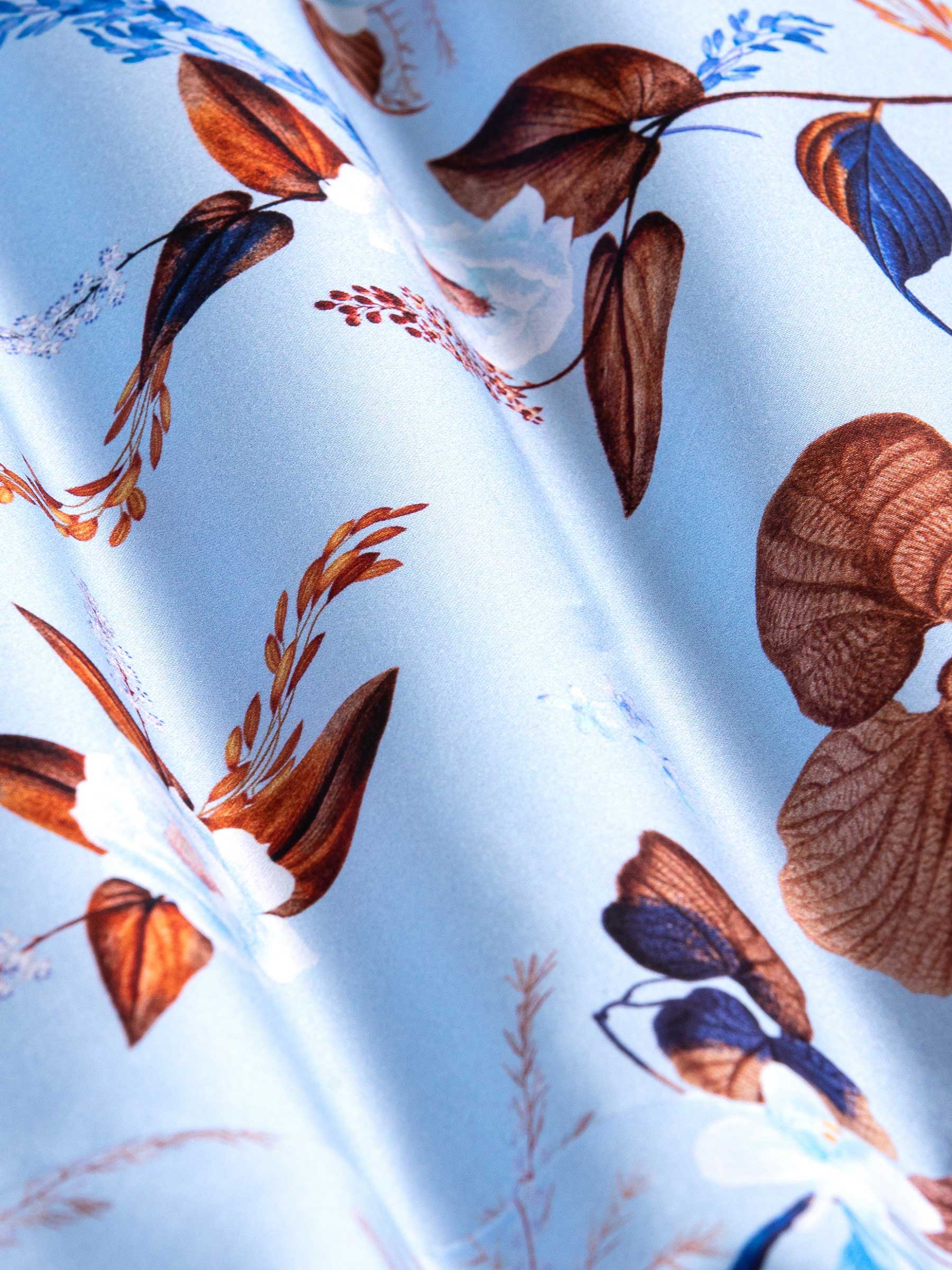 Burano Blue Floral Print Overhemd Lange Mouw-4XL